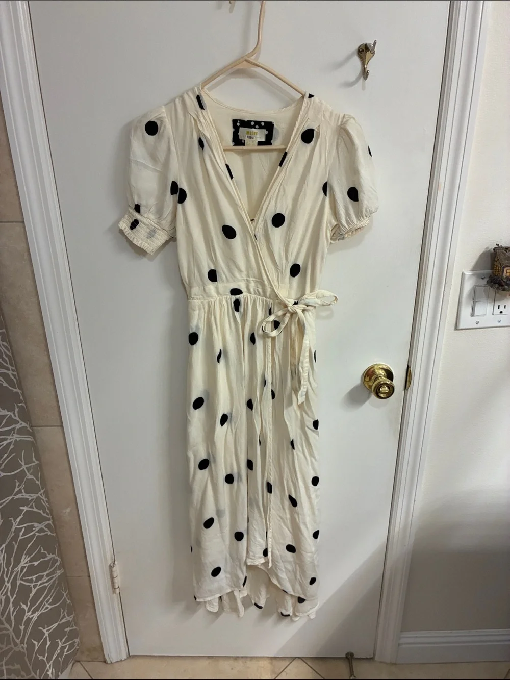 Maeve by Anthropologie White Midi Dress with Black Polka Dots Sz 00